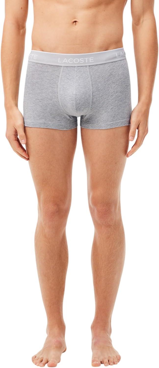 imageLacoste Mens Cotton Stretch Tricolor Waistband Trunks 3PackBlackWhiteGrey