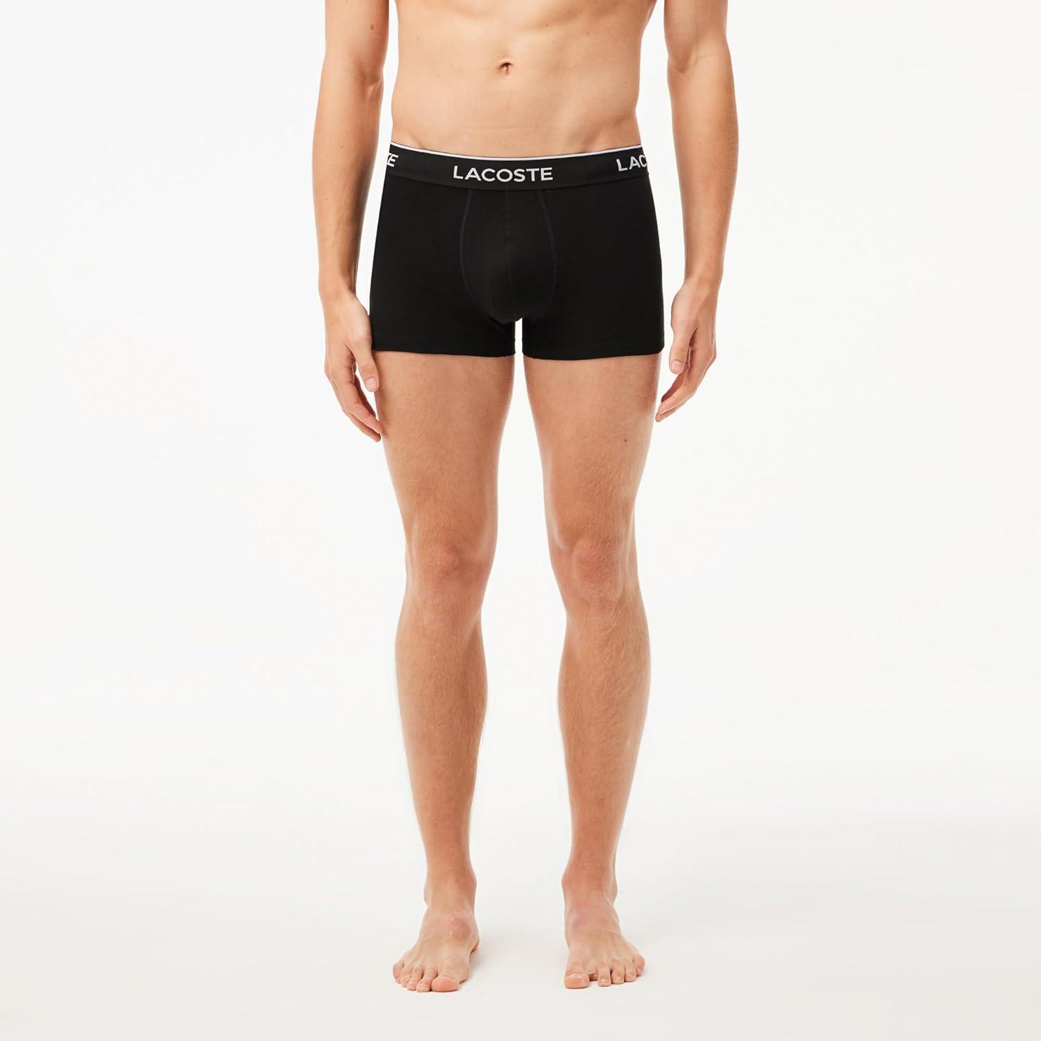 imageLacoste Mens Cotton Stretch Tricolor Waistband Trunks 3PackBlackWhiteGrey With Multicolor Waistband