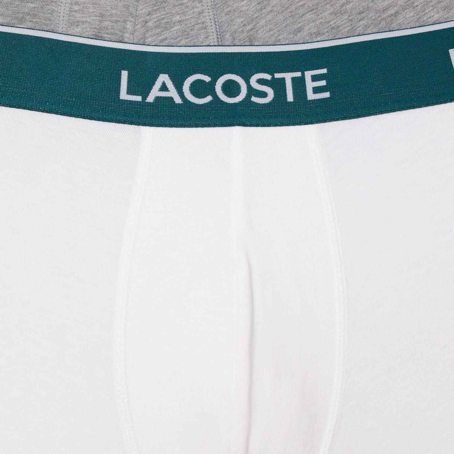 imageLacoste Mens Cotton Stretch Tricolor Waistband Trunks 3PackBlackWhiteGrey With Multicolor Waistband