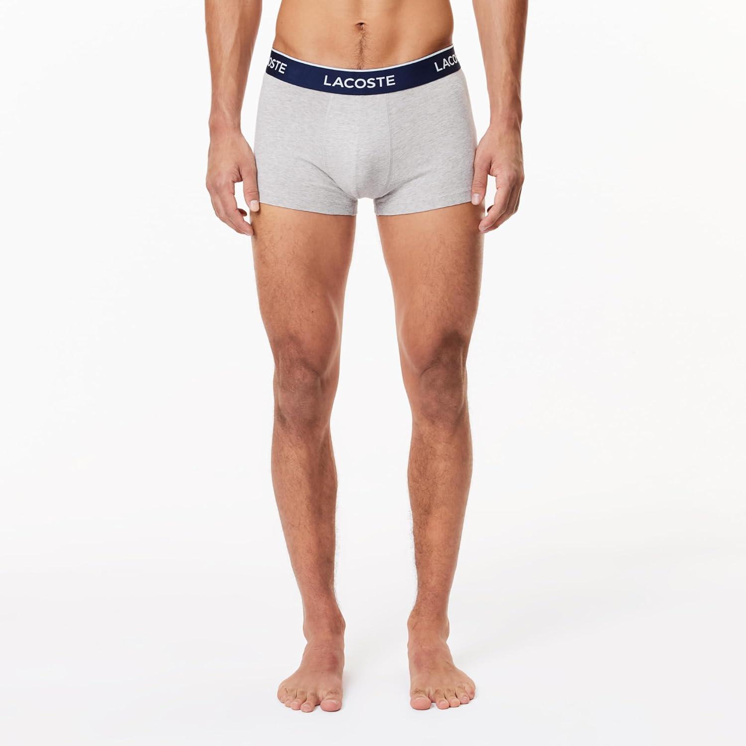 imageLacoste Mens Cotton Stretch Tricolor Waistband Trunks 3PackDove Grey