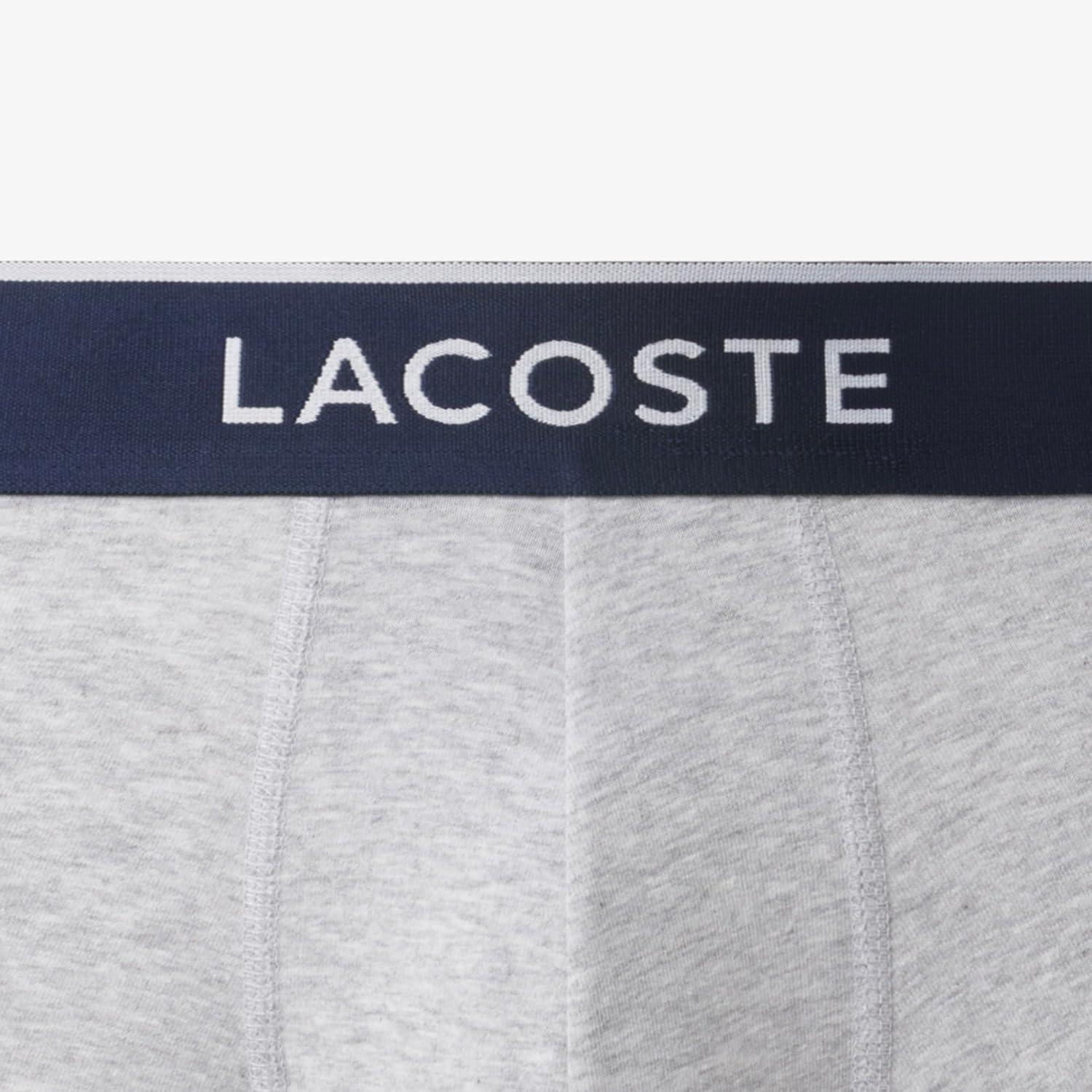 imageLacoste Mens Cotton Stretch Tricolor Waistband Trunks 3PackDove Grey