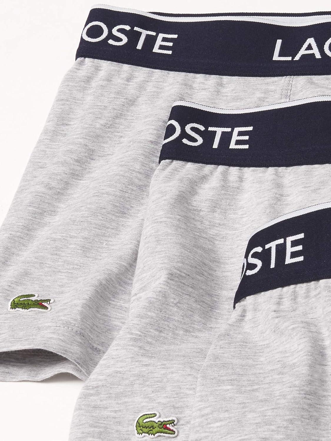 imageLacoste Mens Cotton Stretch Tricolor Waistband Trunks 3PackGrey With Navy Waistbands