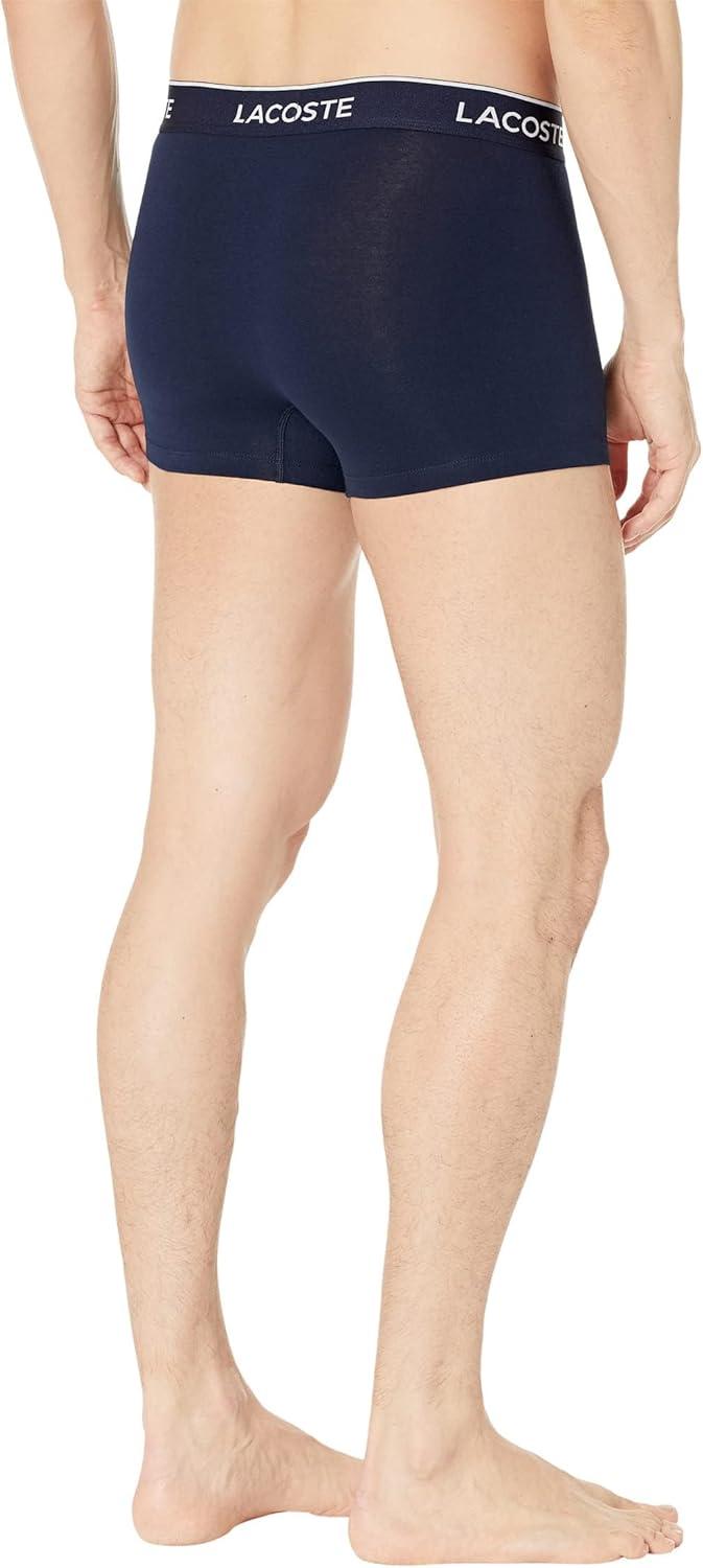 imageLacoste Mens Cotton Stretch Tricolor Waistband Trunks 3PackLavenderNavy BlueDove Grey