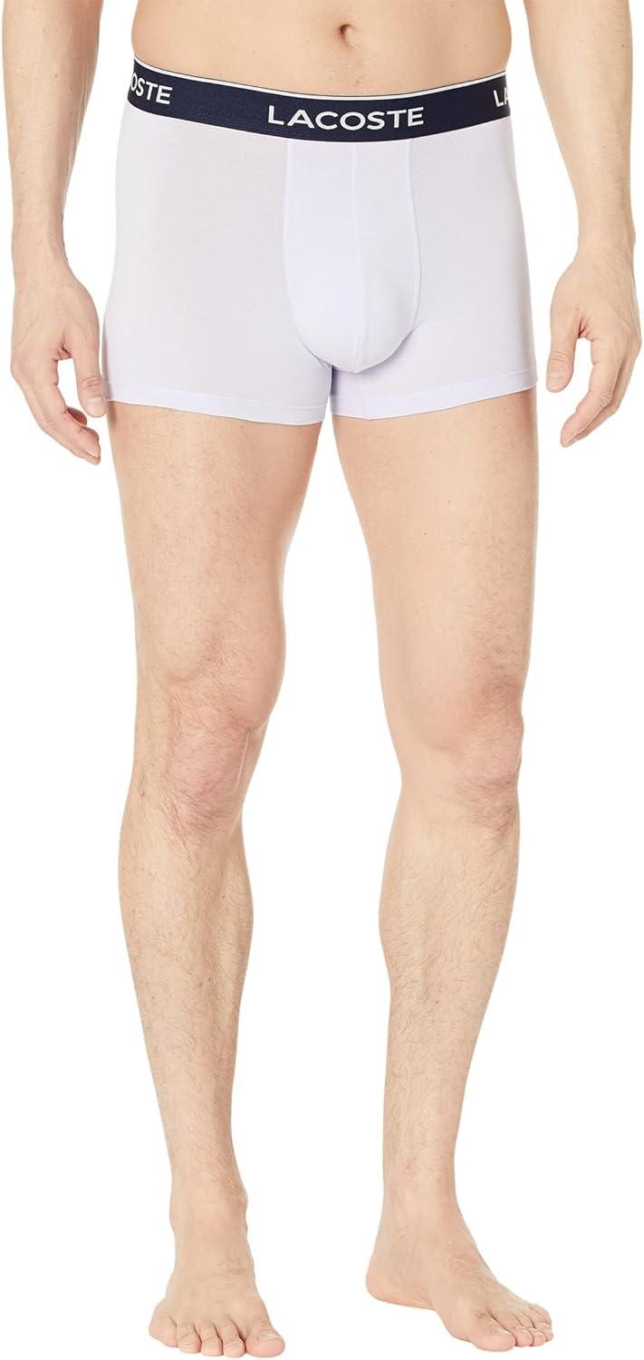 imageLacoste Mens Cotton Stretch Tricolor Waistband Trunks 3PackLavenderNavy BlueDove Grey