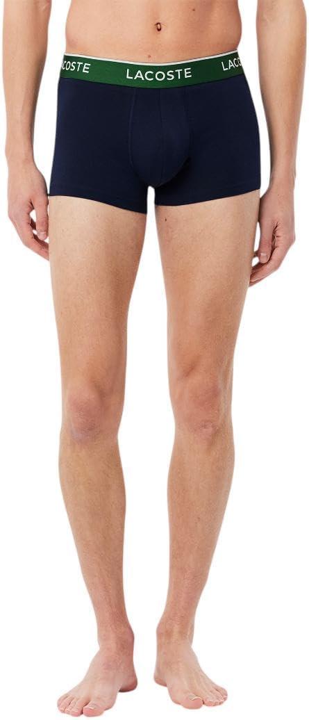 imageLacoste Mens Cotton Stretch Tricolor Waistband Trunks 3PackNavy BlueGreenRed