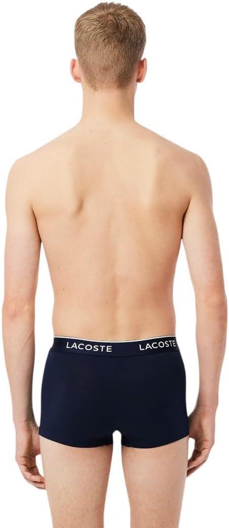 imageLacoste Mens Cotton Stretch Tricolor Waistband Trunks 3PackNavy BlueGreenRed