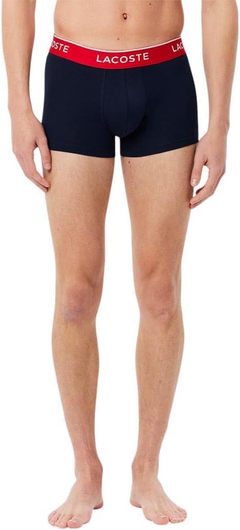 imageLacoste Mens Cotton Stretch Tricolor Waistband Trunks 3PackNavy BlueGreenRed