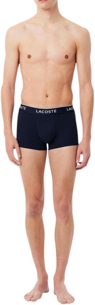 imageLacoste Mens Cotton Stretch Tricolor Waistband Trunks 3PackNavy BlueGreenRed