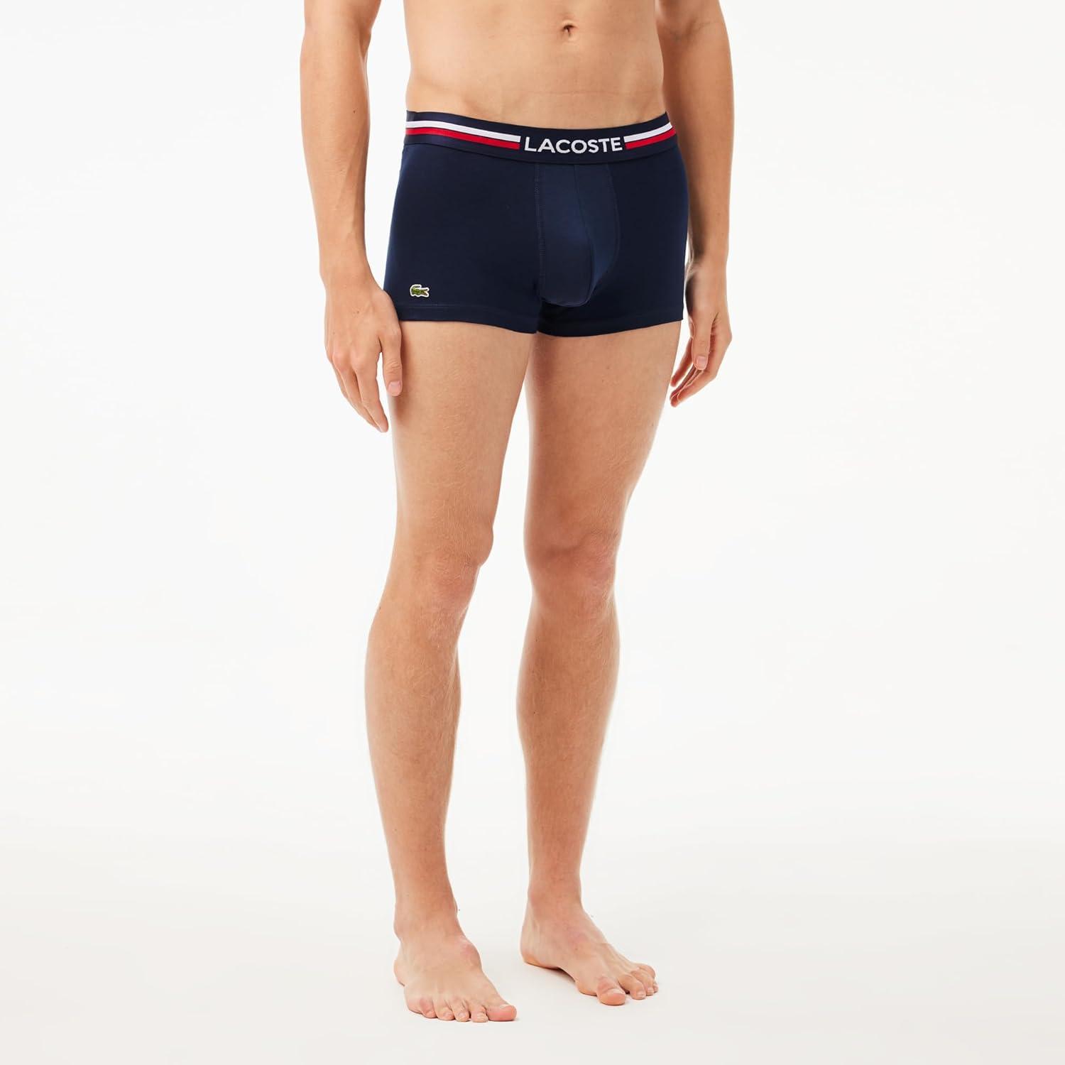 imageLacoste Mens Cotton Stretch Tricolor Waistband Trunks 3PackNavy BlueGreyRed
