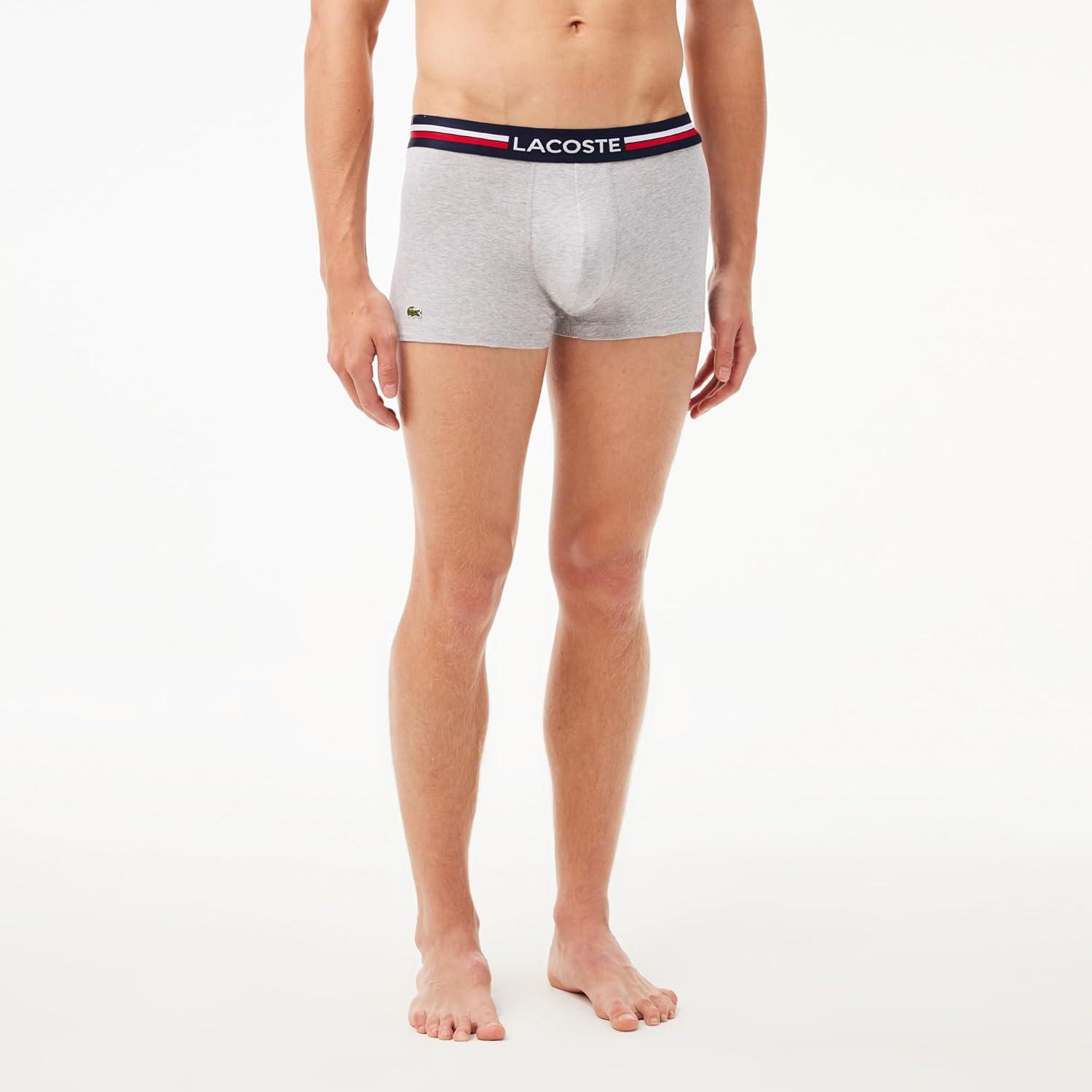 imageLacoste Mens Cotton Stretch Tricolor Waistband Trunks 3PackNavy BlueGreyRed