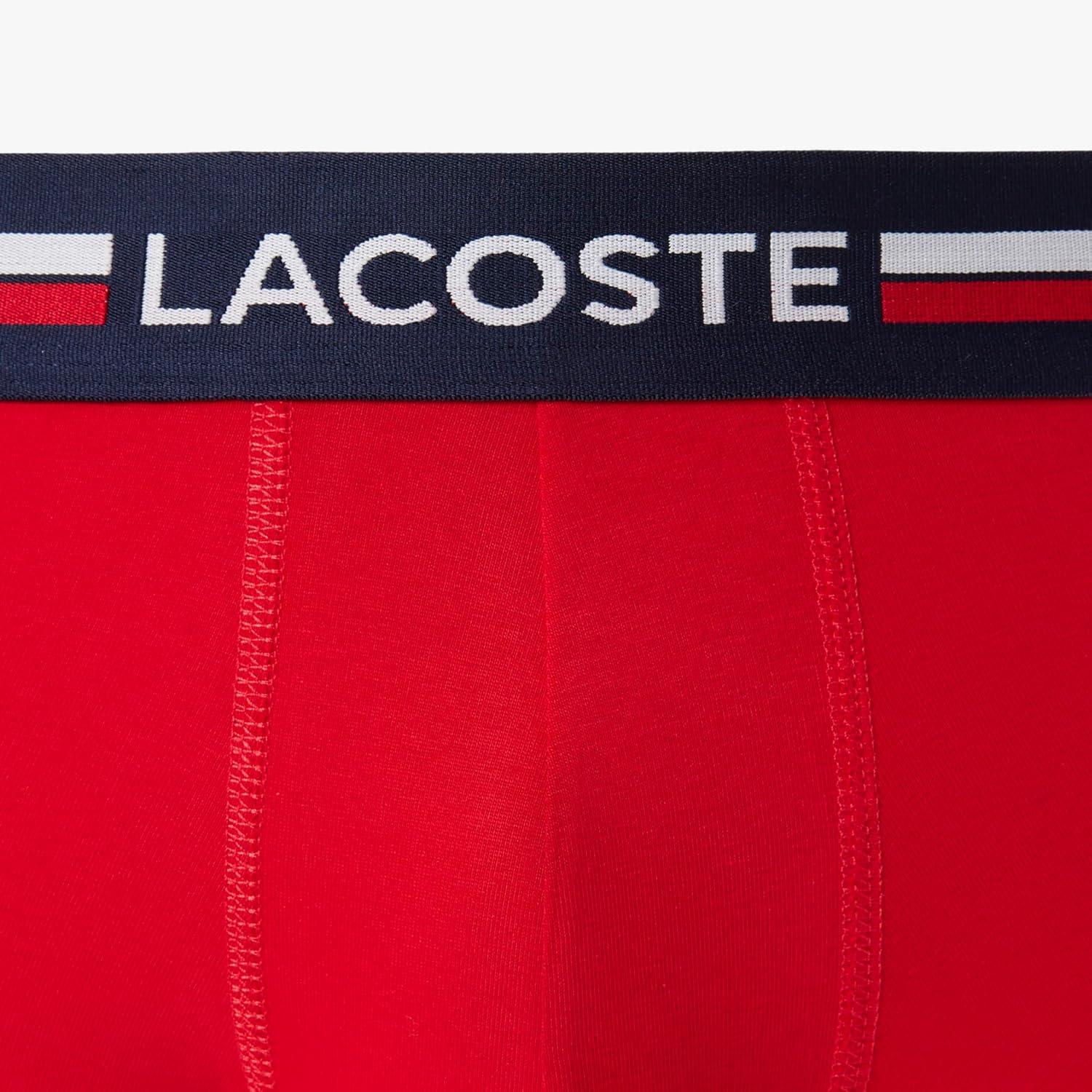 imageLacoste Mens Cotton Stretch Tricolor Waistband Trunks 3PackNavy BlueGreyRed