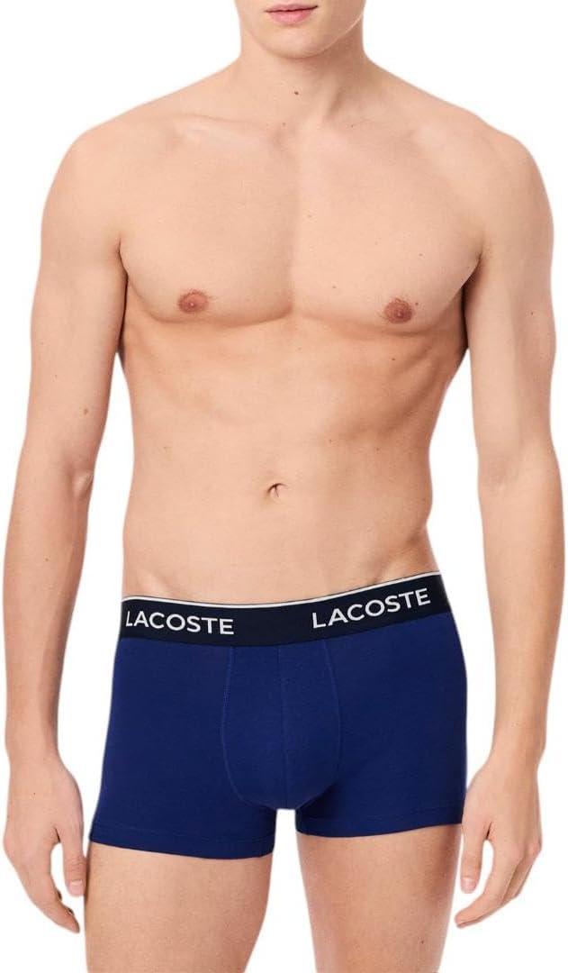 imageLacoste Mens Cotton Stretch Tricolor Waistband Trunks 3PackNavy BlueRedBlue