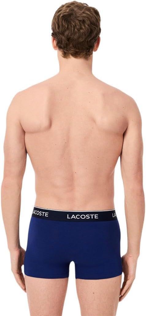imageLacoste Mens Cotton Stretch Tricolor Waistband Trunks 3PackNavy BlueRedBlue