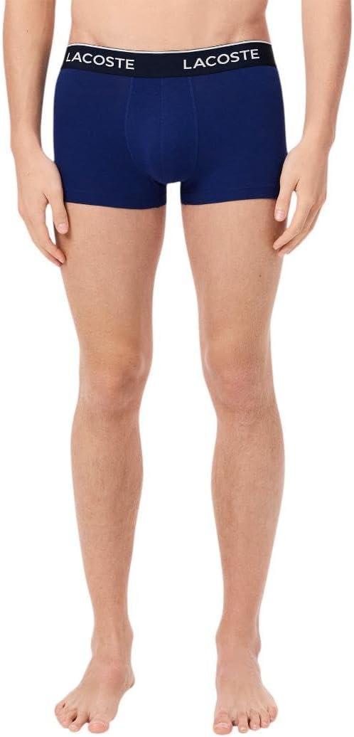 imageLacoste Mens Cotton Stretch Tricolor Waistband Trunks 3PackNavy BlueRedBlue