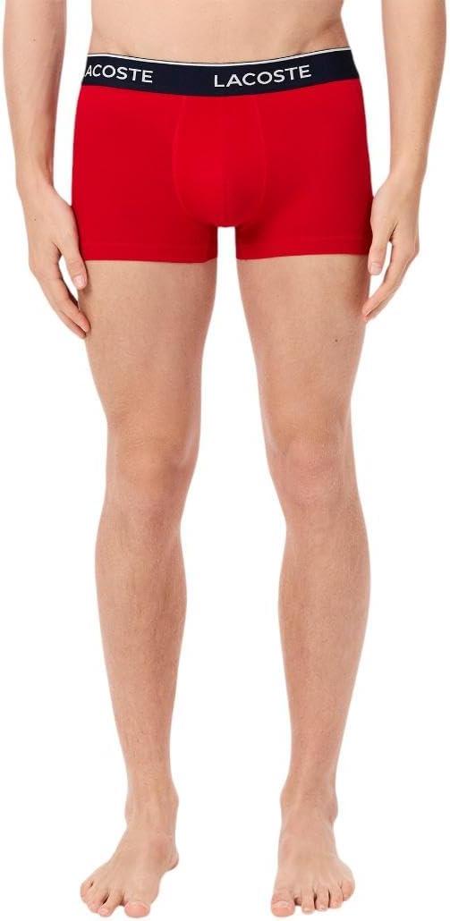 imageLacoste Mens Cotton Stretch Tricolor Waistband Trunks 3PackNavy BlueRedBlue