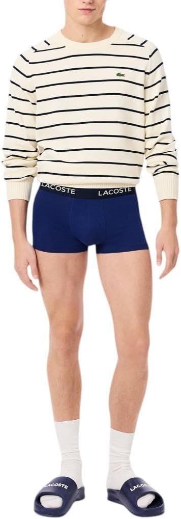 imageLacoste Mens Cotton Stretch Tricolor Waistband Trunks 3PackNavy BlueRedBlue