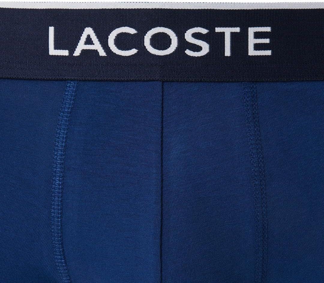imageLacoste Mens Cotton Stretch Tricolor Waistband Trunks 3PackNavy BlueRedBlue