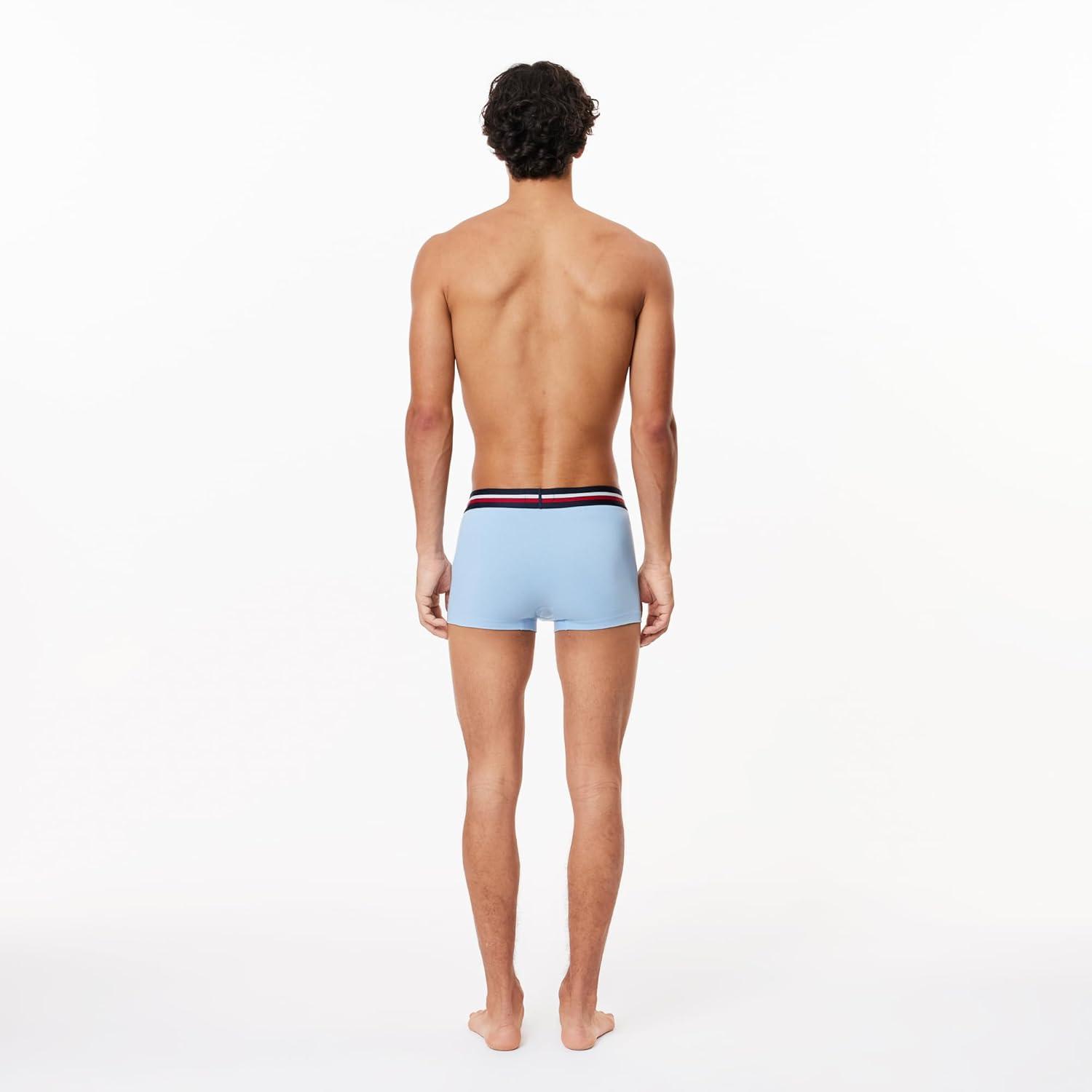 imageLacoste Mens Cotton Stretch Tricolor Waistband Trunks 3PackNavy BlueRoyal BlueLight Blue
