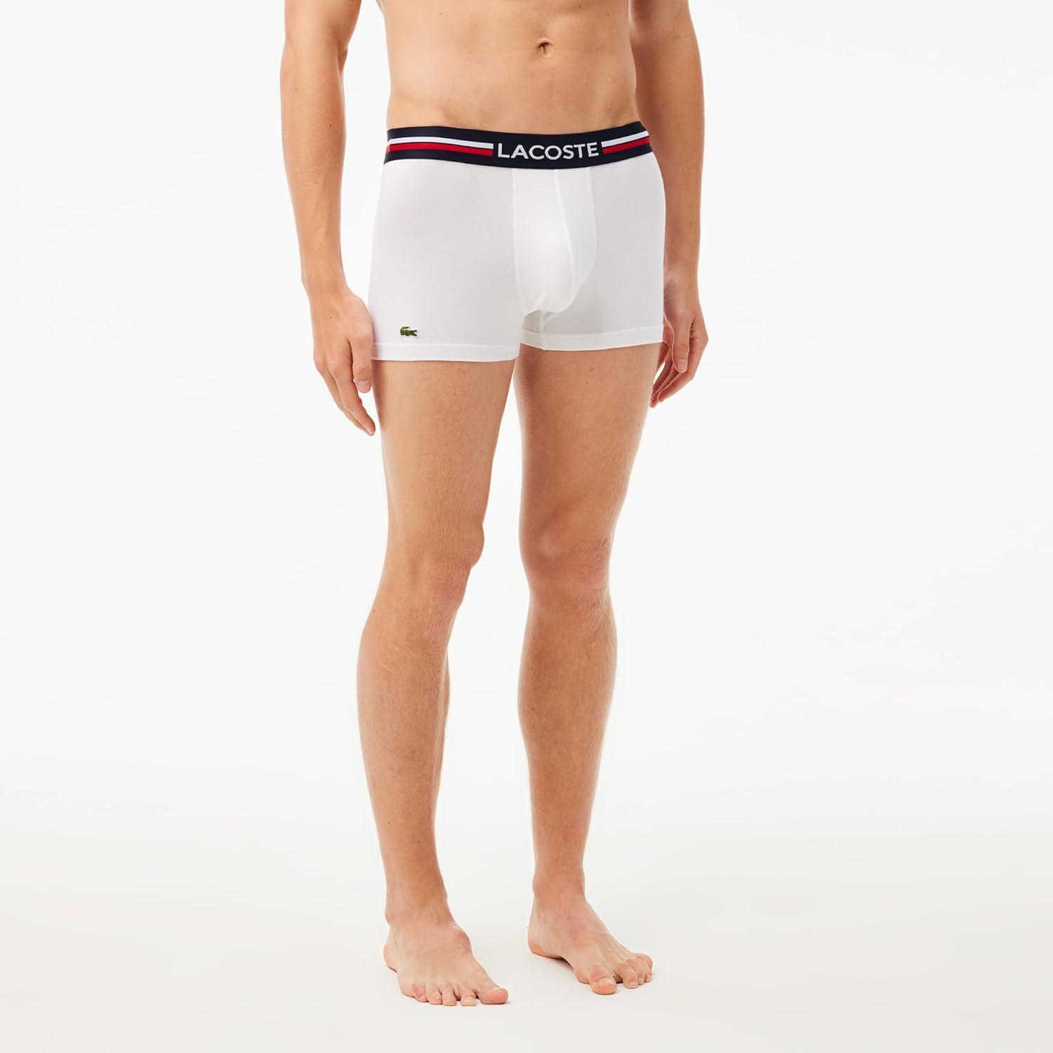 imageLacoste Mens Cotton Stretch Tricolor Waistband Trunks 3PackNavy BlueWhiteNavy Striped