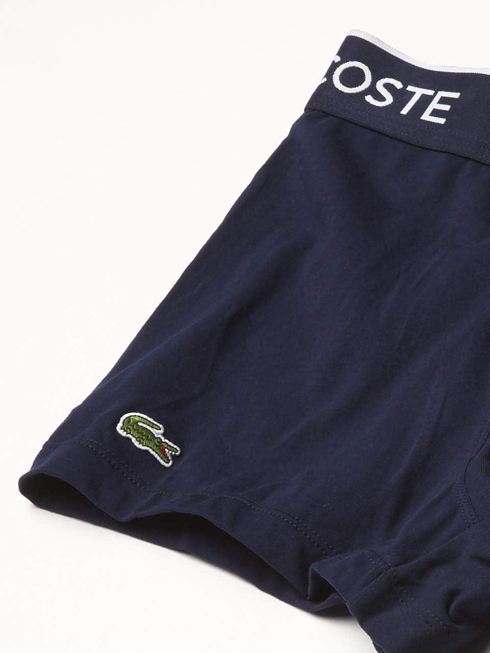 imageLacoste Mens Cotton Stretch Tricolor Waistband Trunks 3PackNavy With Azure BlueGreen PepperMustard Waistbands New