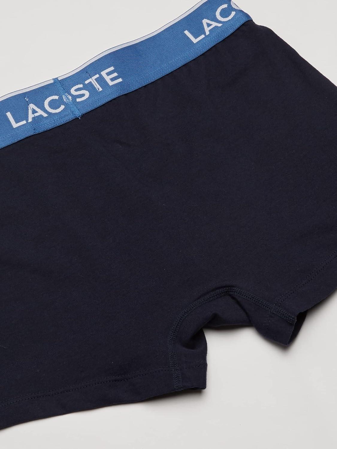 imageLacoste Mens Cotton Stretch Tricolor Waistband Trunks 3PackNavy With Light BlueOrangeBlue Waistbands