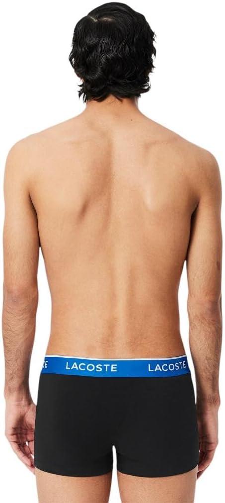 imageLacoste Mens Cotton Stretch Tricolor Waistband Trunks 3PackNavyRoyal BlueLight Blue