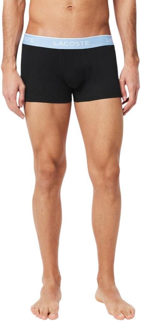 imageLacoste Mens Cotton Stretch Tricolor Waistband Trunks 3PackNavyRoyal BlueLight Blue