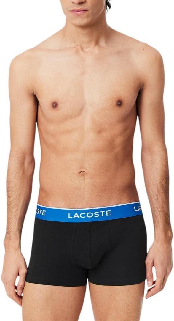 imageLacoste Mens Cotton Stretch Tricolor Waistband Trunks 3PackNavyRoyal BlueLight Blue