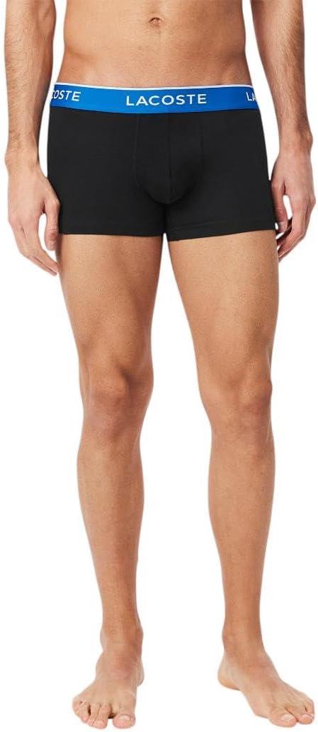 imageLacoste Mens Cotton Stretch Tricolor Waistband Trunks 3PackNavyRoyal BlueLight Blue