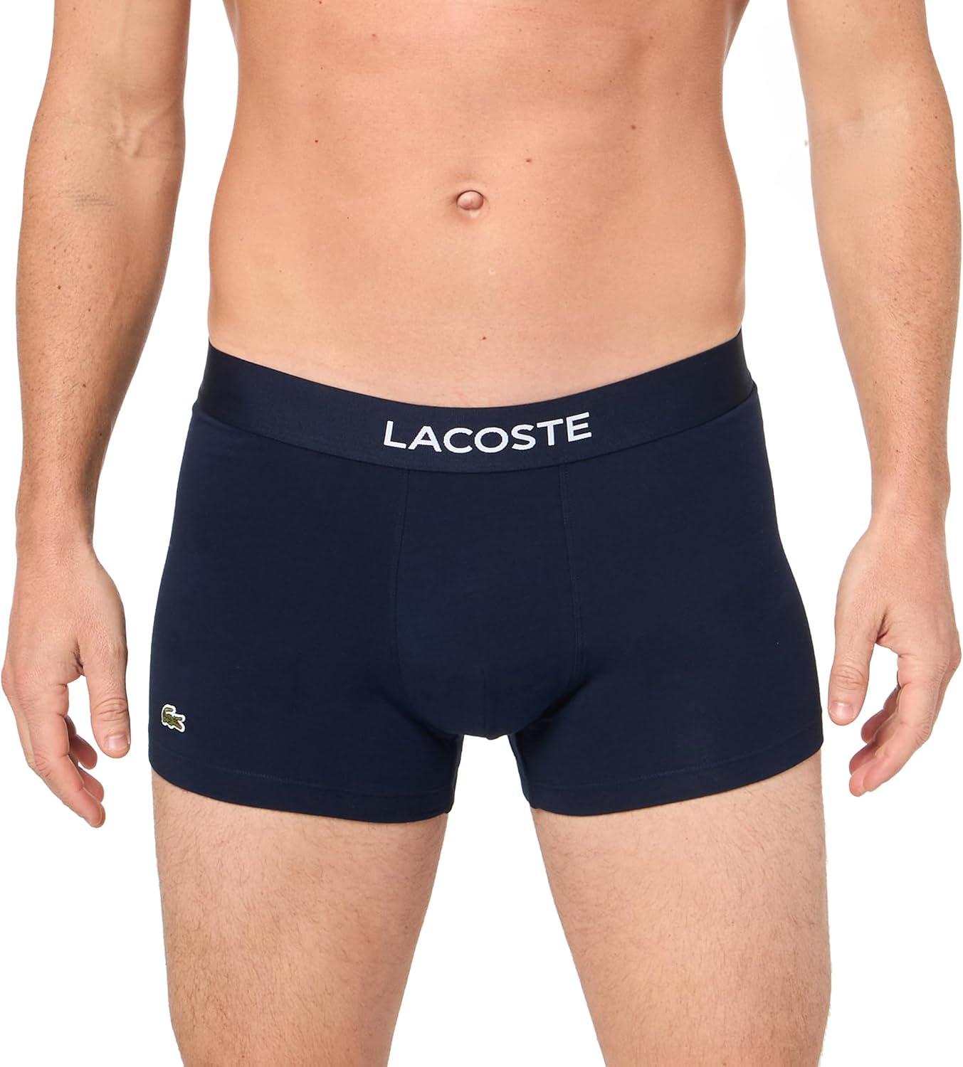 imageLacoste Mens Cotton Stretch Tricolor Waistband Trunks 3PackRedWhiteNavy Blue