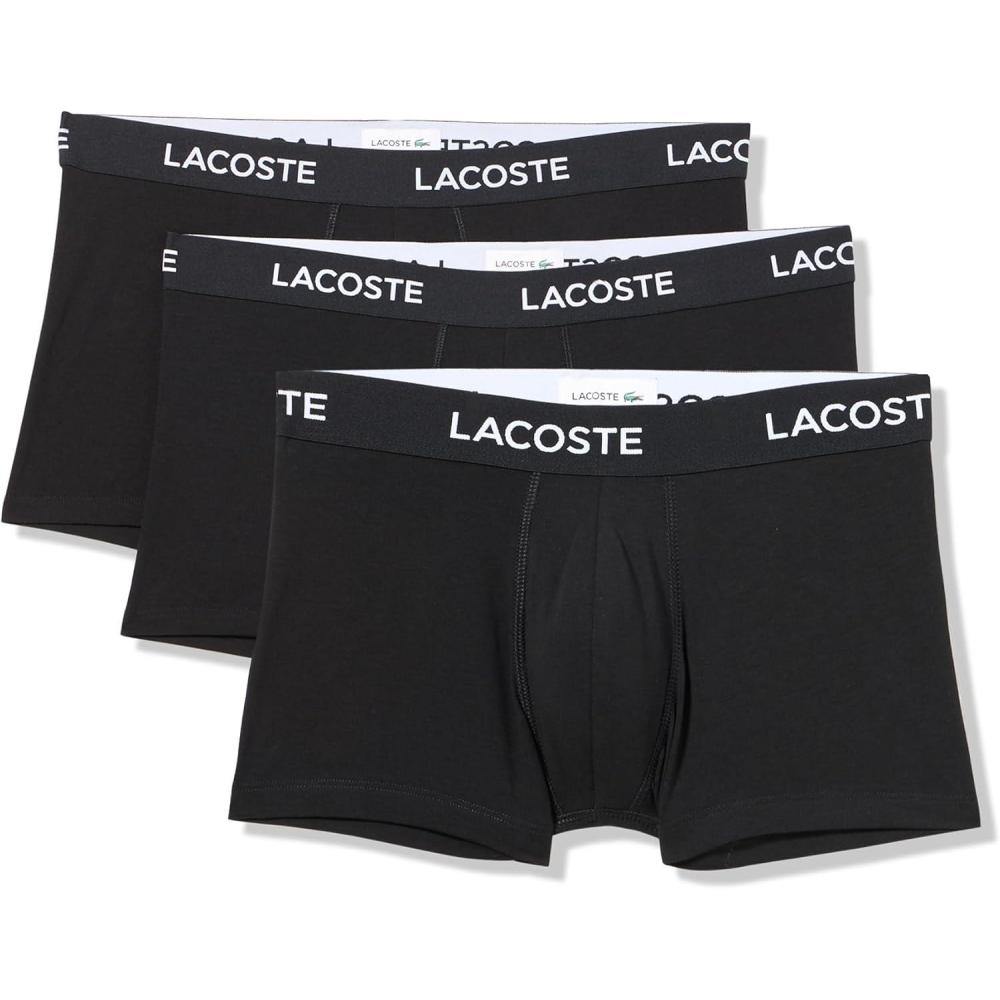 imageLacoste Mens Cotton Stretch Essentials Trunks 7PackBlack With Black Waistbands New