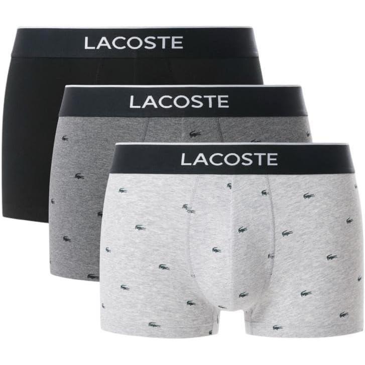 imageLacoste Mens Cotton Stretch Mini Croc Print Trunks 3PackBlackMidnight SmokeDove Grey With Black Waistbands