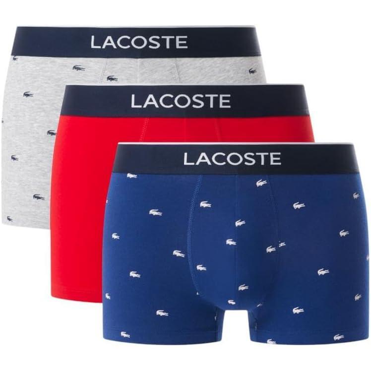 imageLacoste Mens Cotton Stretch Mini Croc Print Trunks 3PackBlueGreyRed