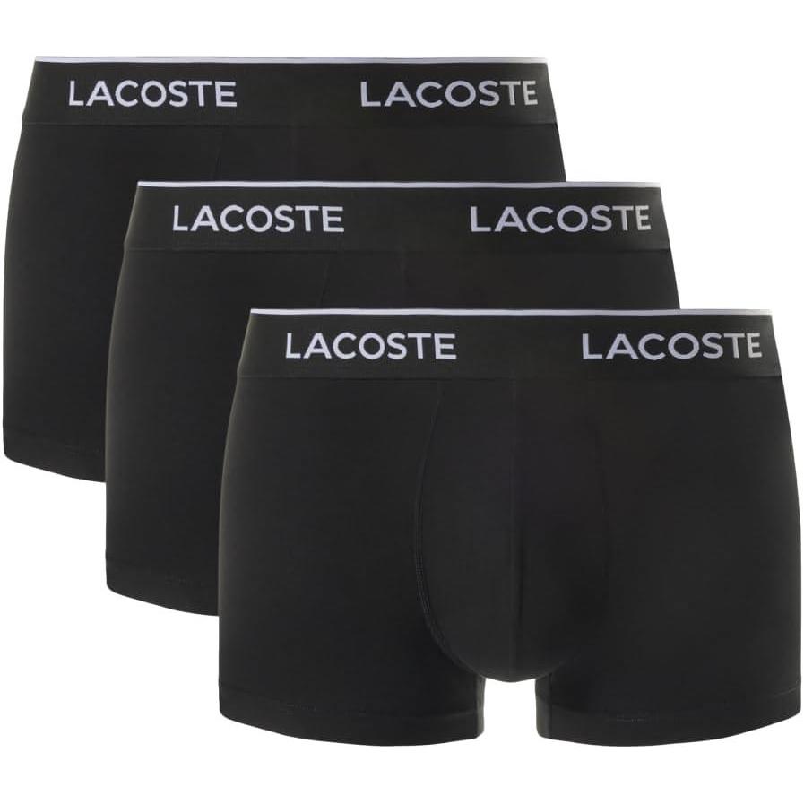 imageLacoste Mens Cotton Stretch Tricolor Waistband Trunks 3PackBlack With Black Waistbands