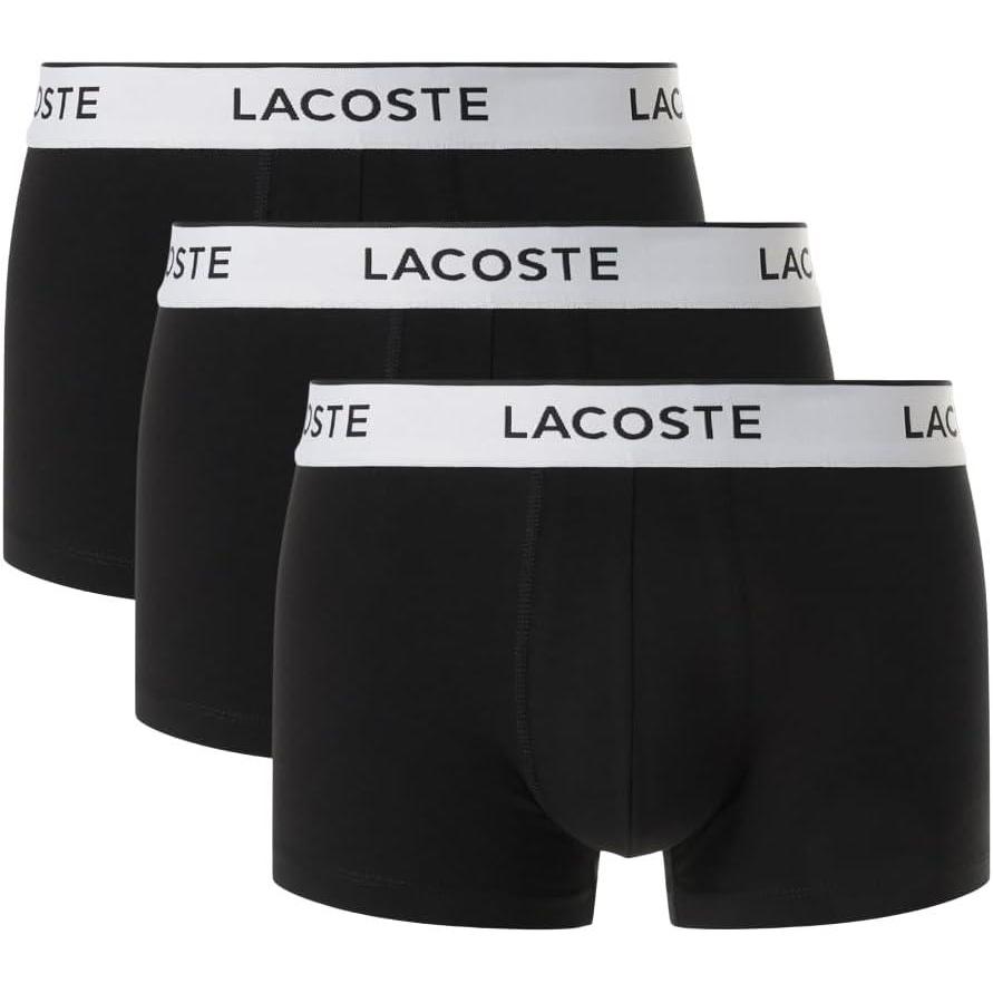 imageLacoste Mens Cotton Stretch Tricolor Waistband Trunks 3PackBlack With White Waistbands