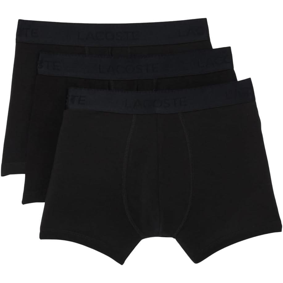 imageLacoste Mens Cotton Stretch Tricolor Waistband Trunks 3PackBlackBlackBlack