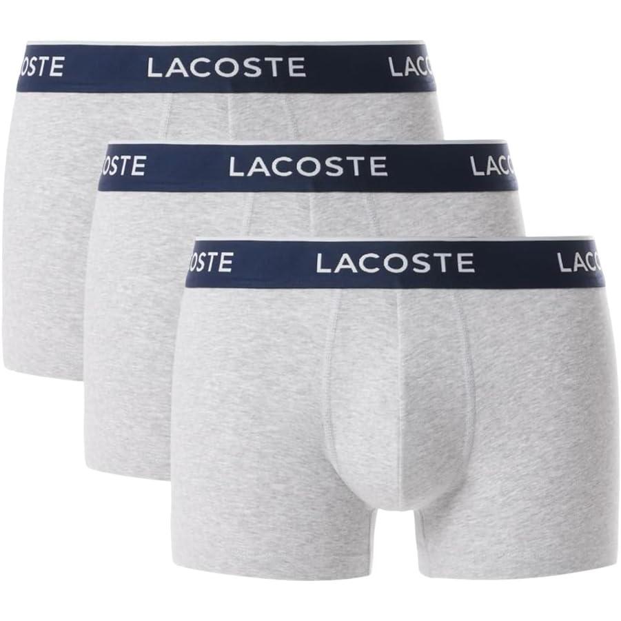 imageLacoste Mens Cotton Stretch Tricolor Waistband Trunks 3PackDove Grey