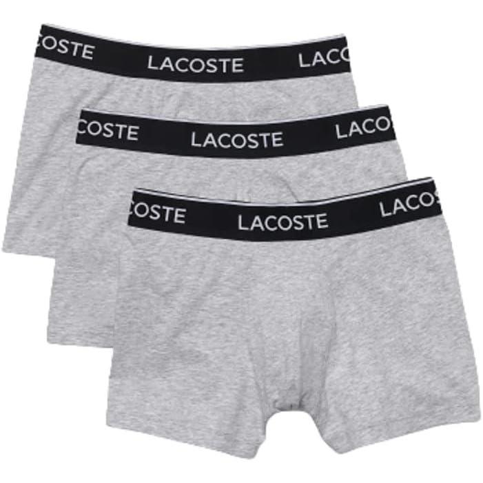 imageLacoste Mens Cotton Stretch Tricolor Waistband Trunks 3PackGrey With Navy Waistbands