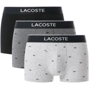 imageLacoste Mens Cotton Stretch Mini Croc Print Trunks 3PackBlackMidnight SmokeDove Grey With Black Waistbands