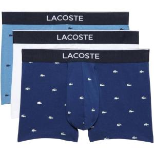 imageLacoste Mens Cotton Stretch Mini Croc Print Trunks 3PackBlueLight BlueWhite
