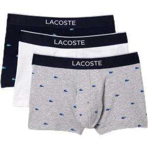 imageLacoste Mens Cotton Stretch Mini Croc Print Trunks 3PackDove GreyNavy BlueWhite