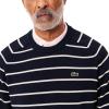 imageLacoste Mens Core Collection Classic Fit Crew Neck Long Sleeve Striped SweaterNavy BlueLapland