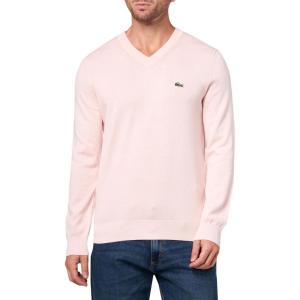 imageLacoste Mens Core Collection Regular Fit VNeck Long Sleeve Classic Sweater Flamingo Medium
