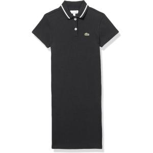imageLacoste Girls Short Sleeve Color Blocked Neck Ribbed Polo DressBlackMultico