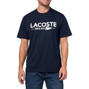 imageLacoste Mens Crew Neck Short Sleeve Classic Fit Branding TShirtNavy Blue