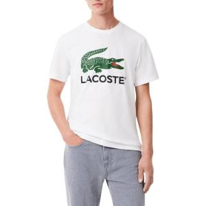 imageLacoste Regular Fit Short Sleeve Crew Neck Tee Shirt WLarge Croc Graphic on The Front of The ChestWhite