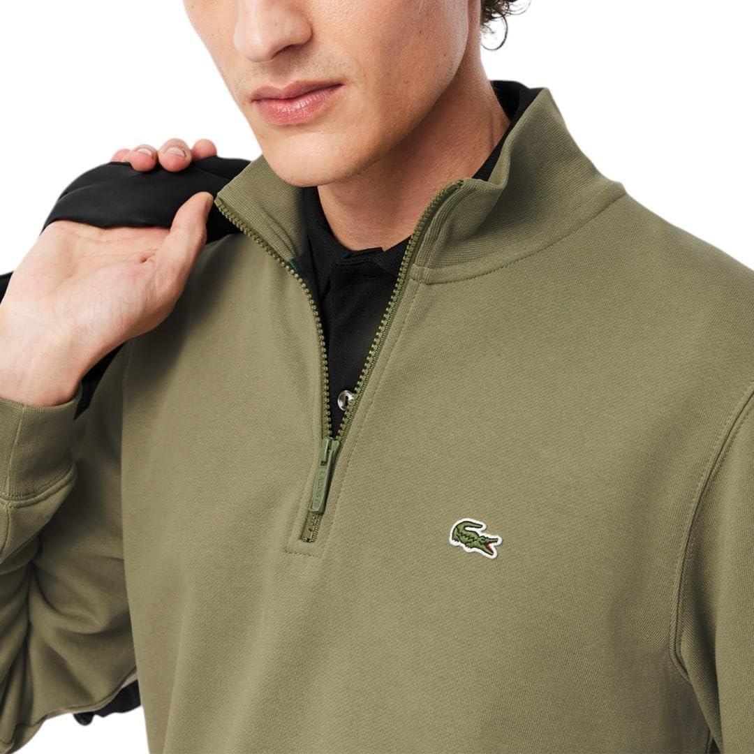 imageLacoste Mens Core Collection Regular Fit Classic Zip Up Mock Neck SweatshirtKhaki
