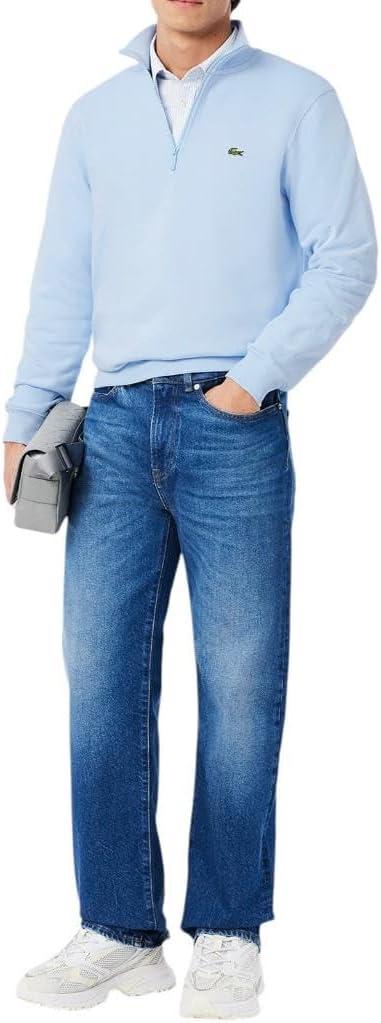imageLacoste Mens Core Collection Regular Fit Classic Zip Up Mock Neck SweatshirtLight Blue