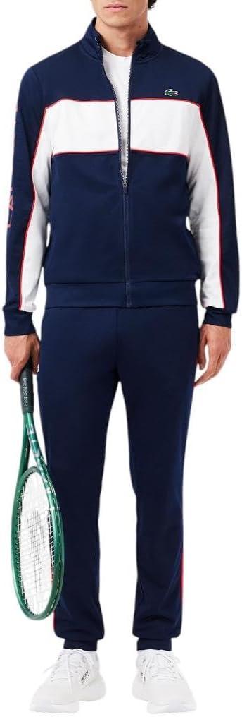 imageLacoste Mens Print Branding Zipped Sport SweatshirtNavy BlueWhiteGrenadine Red