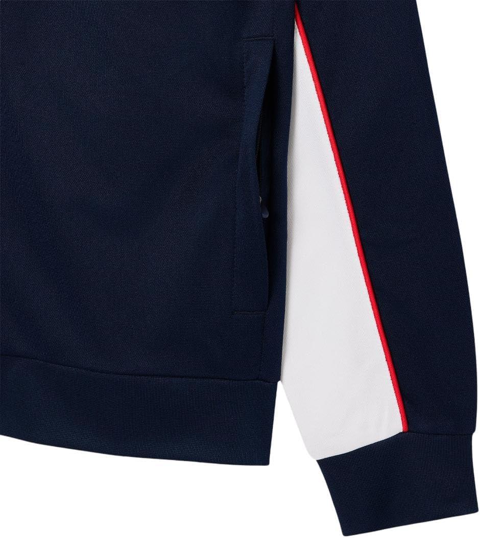 imageLacoste Mens Print Branding Zipped Sport SweatshirtNavy BlueWhiteGrenadine Red